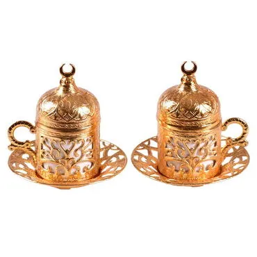 Ottoman Style Gold Metal ZamacTurkish Coffe Cup Set Of 2 pcs - 7