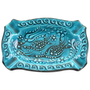 Turkish Ceramic Turquoise Square Ashtray Big Size - 4