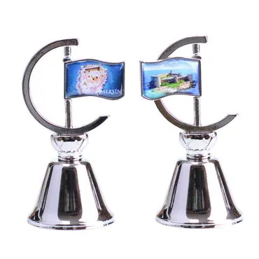 Mersin Themed Collectible Souvenir Double Side Metal Spinner Flag Bell 44x96 mm