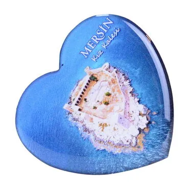 Mersin Themed Epoxy Dome Heart Souvenir Fridge Magnet 65x60 mm - 4
