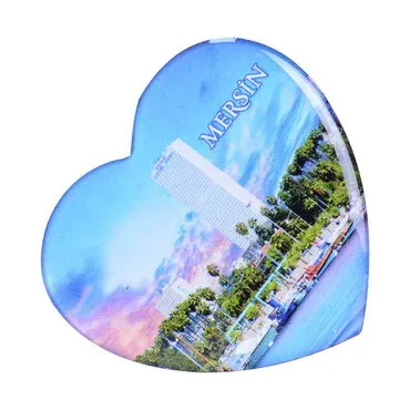 Mersin Themed Epoxy Dome Heart Souvenir Fridge Magnet 65x60 mm - 6