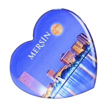 Mersin Themed Epoxy Dome Heart Souvenir Fridge Magnet 65x60 mm - 7
