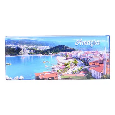 Amasra Themed Epoxy Dome Panaromic Souvenir Fridge Magnet 120x50 cm