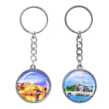 Amasra Themed Metal Double Sided Round Keychain 40x95 mm