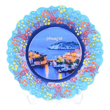 Toptan Amasra Temalı Çini Myros Resim Tabak 18 cm - 3
