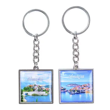 Amasra Themed Metal Square Shaped Double Sided Keychain 36x95 mm - 2
