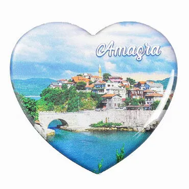 Amasra Themed Epoxy Dome Heart Souvenir Fridge Magnet 65x60 mm - 4