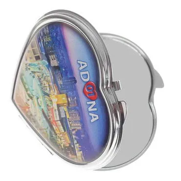 Adana Themed Customised Metal Epoxy Travel Make Up Compact Heart Shaped Mirror 70x65x8 mm - 2