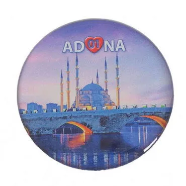 Adana Themed Epoxy Dome Round Souvenir Fridge Magnet 67 mm - 3
