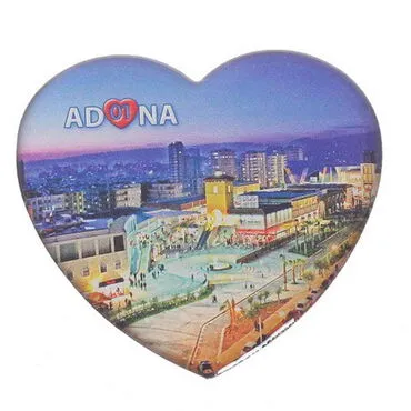 Adana Themed Epoxy Dome Heart Souvenir Fridge Magnet 65x60 mm - 3