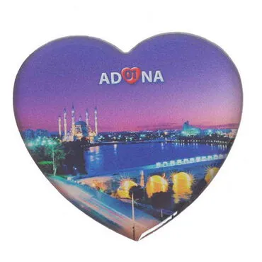 Adana Themed Epoxy Dome Heart Souvenir Fridge Magnet 65x60 mm - 5