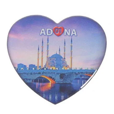 Adana Themed Epoxy Dome Heart Souvenir Fridge Magnet 65x60 mm - 6