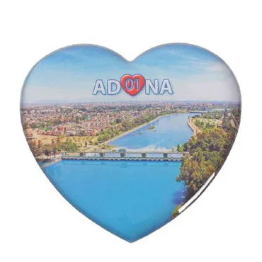 Adana Themed Epoxy Dome Heart Souvenir Fridge Magnet 65x60 mm - 7