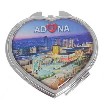 Adana Themed Customised Metal Epoxy Travel Make Up Compact Heart Shaped Mirror 70x65x8 mm - 3