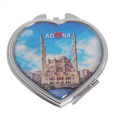 Adana Themed Customised Metal Epoxy Travel Make Up Compact Heart Shaped Mirror 70x65x8 mm - 4