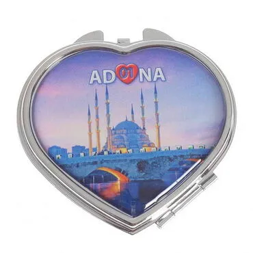 Adana Themed Customised Metal Epoxy Travel Make Up Compact Heart Shaped Mirror 70x65x8 mm - 5