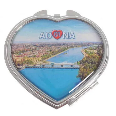 Adana Themed Customised Metal Epoxy Travel Make Up Compact Heart Shaped Mirror 70x65x8 mm - 6