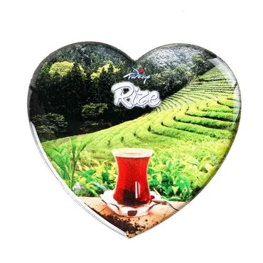 Rize Themed Epoxy Dome Heart Souvenir Fridge Magnet 65x60 mm - 13