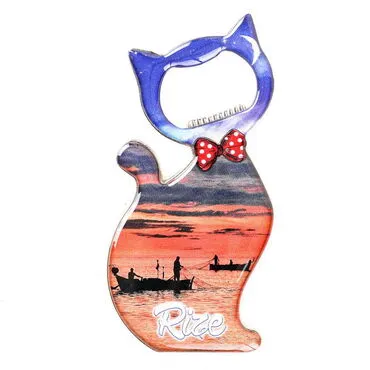 Rize Themed Cat Shaped Metal Magnetic Bottle Opener 97x48 mm - 6
