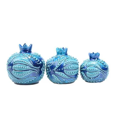 Turkish Ceramic Turquoise Pomegranate Figurine Set of 3 Pcs - 6