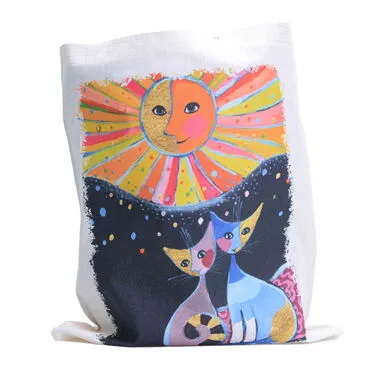 Toptan Kedi Temalı Dijital Baskılı Ham Bez Çanta 35x40 cm - 2
