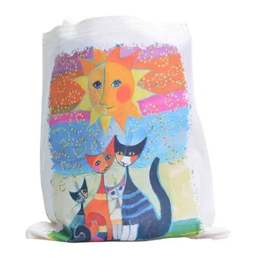 Toptan Kedi Temalı Dijital Baskılı Ham Bez Çanta 35x40 cm - 3