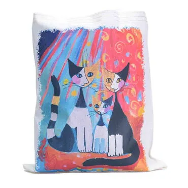 Toptan Kedi Temalı Dijital Baskılı Ham Bez Çanta 35x40 cm - 4
