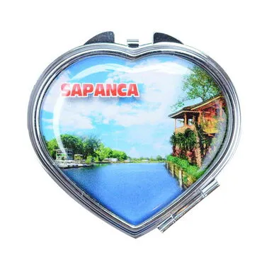 Sapanca Themed Customised Metal Epoxy Travel Make Up Compact Heart Shaped Mirror 70x65x8 mm - 4
