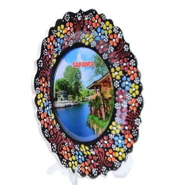 Sapanca Themed Turkish Ceramic Plate With Epoxy 18 Cm - 2