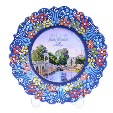 Edirne Themed Turkish Ceramic Plate With Epoxy 18 Cm - 14