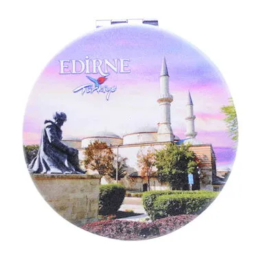 Edirne Themed Customised Uv Printed Round Compact Mirror 72x11 mm - 11