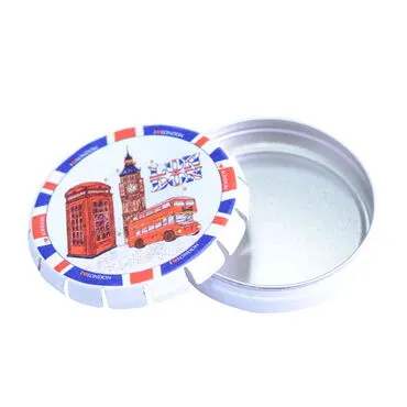London Themed Round Metal Candy Box - Standart - 2