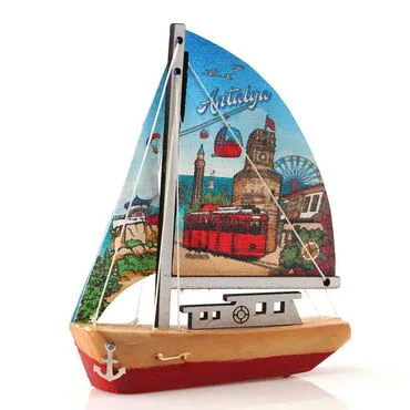 Antalya Themed Sailboat Wooden Magnet - 3