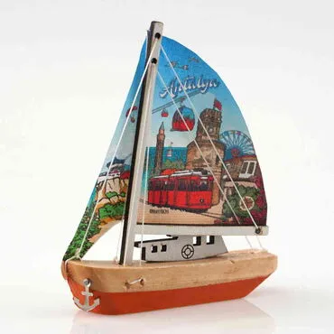Antalya Themed Sailboat Wooden Magnet - 4