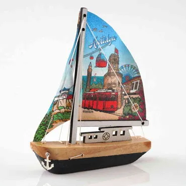 Antalya Themed Sailboat Wooden Magnet - 5