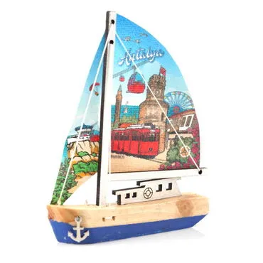 Antalya Themed Sailboat Wooden Magnet - 6