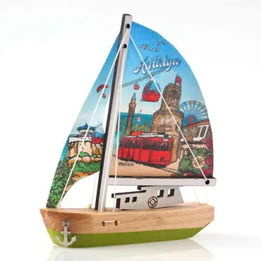 Antalya Themed Sailboat Wooden Magnet - 7