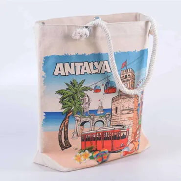 City Themed Digital Printed Kanvas Beach Bag 35x40 cm - Standart - 2