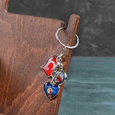 Istanbul Themed Metal Keychain With 3 Charms - Mixed 40x90 mm