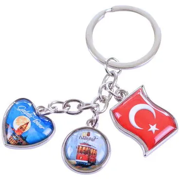 Istanbul Themed Metal Keychain With 3 Charms - Mixed 40x90 mm - 2