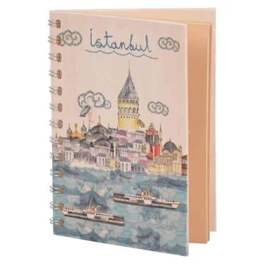 Toptan İstanbul Temalı Ahşap Kapakli Defter 120*170 Mm - Standart - 2