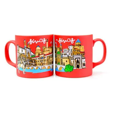 Toptan Sivas Temalı Seramik Renkli Baskılı Kupa 82x90 mm