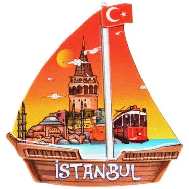 Istanbul Themed Customised UV Printed Plastic Base Sail Ship Shaped Fridge Magnet 77x80 mm - 20