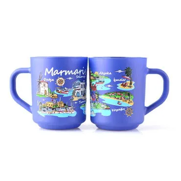 Toptan Marmaris Bölgesi Temalı Myros Boyalı Oval Cam Kupa - 7