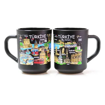 Toptan Türkiye Temalı Myros Boyalı Oval Cam Kupa - 6