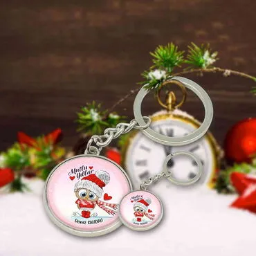 Christmas Themed Metal Round Keychain 35x90 mm - 3