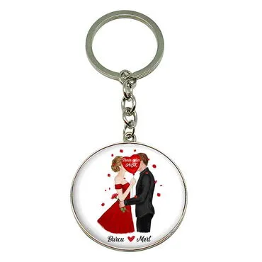 Sweetheart Themed Metal Round Keychain 40x100 mm - 9