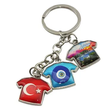 Antalya Themed Metal Keychain With 3 Charms - T-Shirt 40x95 mm - 5