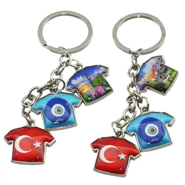 Belek Themed Metal Keychain With 3 Charms - T-Shirt 40x95 mm - 2