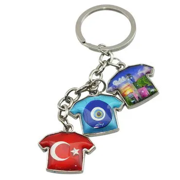 Belek Themed Metal Keychain With 3 Charms - T-Shirt 40x95 mm - 4